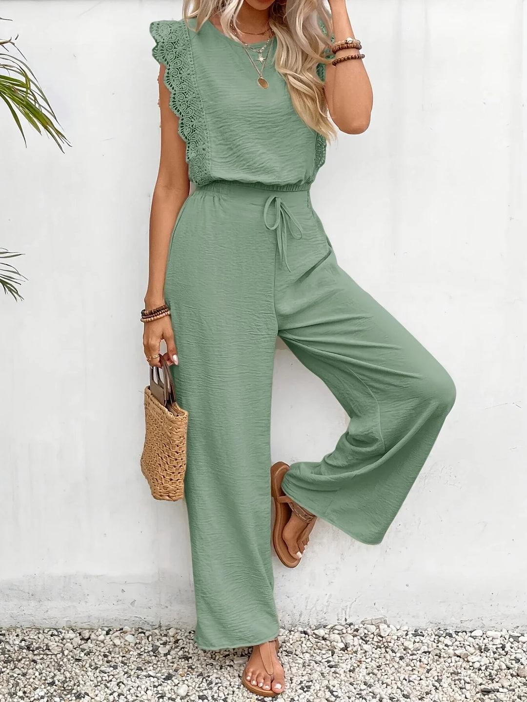Ziva - Top Elegant Din Dantelă și Pantaloni Cu Croi Larg