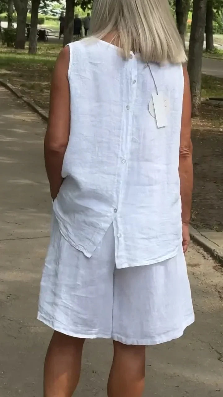Jileana - Bluză Fără Mâneci Din Material Respirabil și Pantaloni Scurți Largi