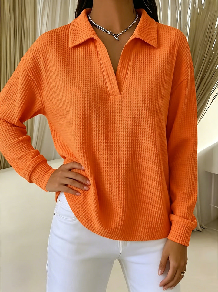 Nastya - Cămașă Elegantă Cu Guler Polo Tip Waffle