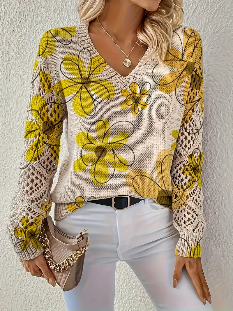 Marzena - Pulover Elegant Cu Mâneci Lungi și Imprimeu Floral