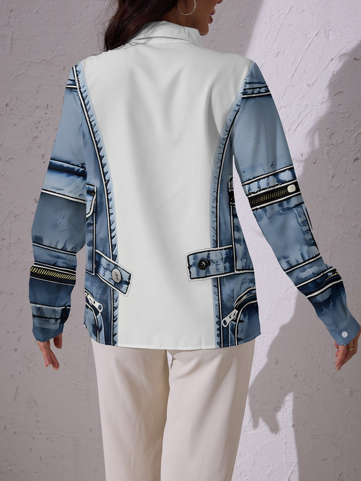 Alfiya - Cămașă Cu Mâneci Lungi Și Buzunar De Vestă Din Denim