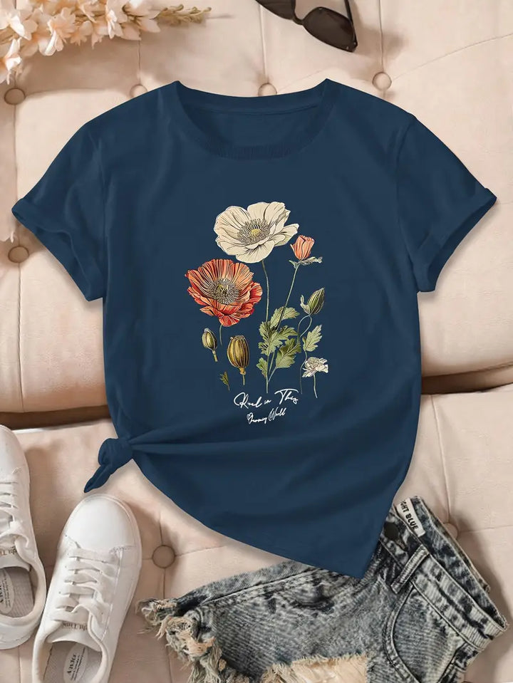 Aimilia - Tricou Cu Mâneci Scurte și Imprimeu Floral De O Eleganță Deosebită
