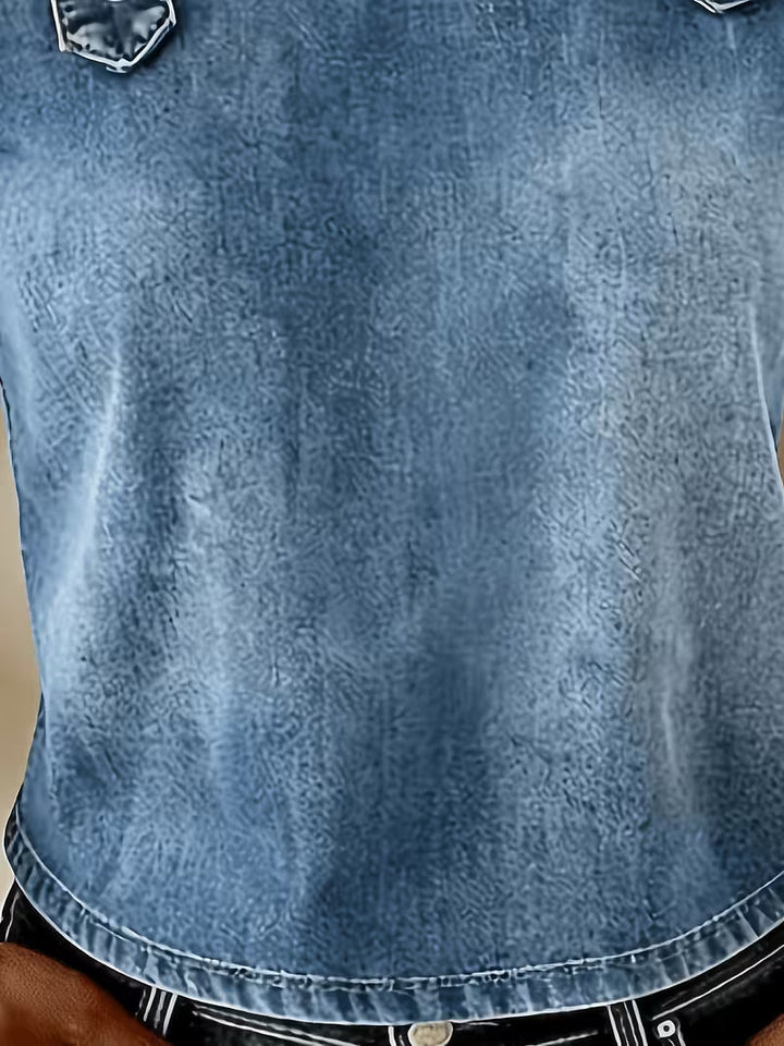 Kenya - Bluză din Denim cu Umerii goi și Mâneci Scurte