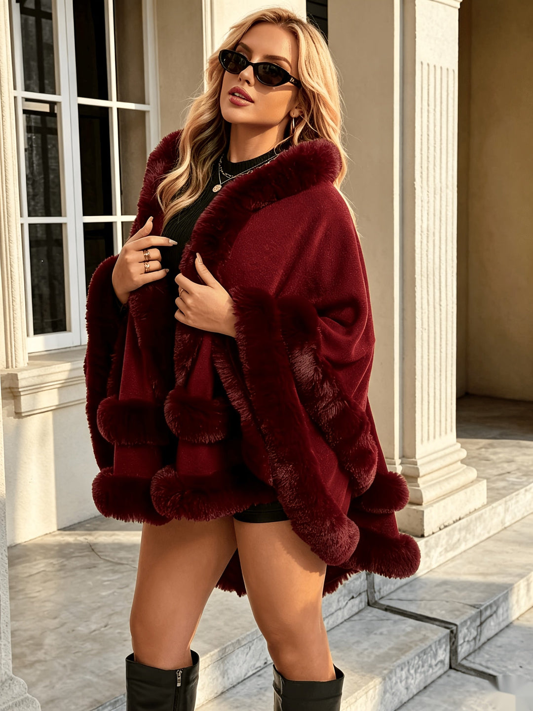Toriann - Cardigan De Iarnă Cu Glugă, Căptușit Cu Blană Și Deschis În Față