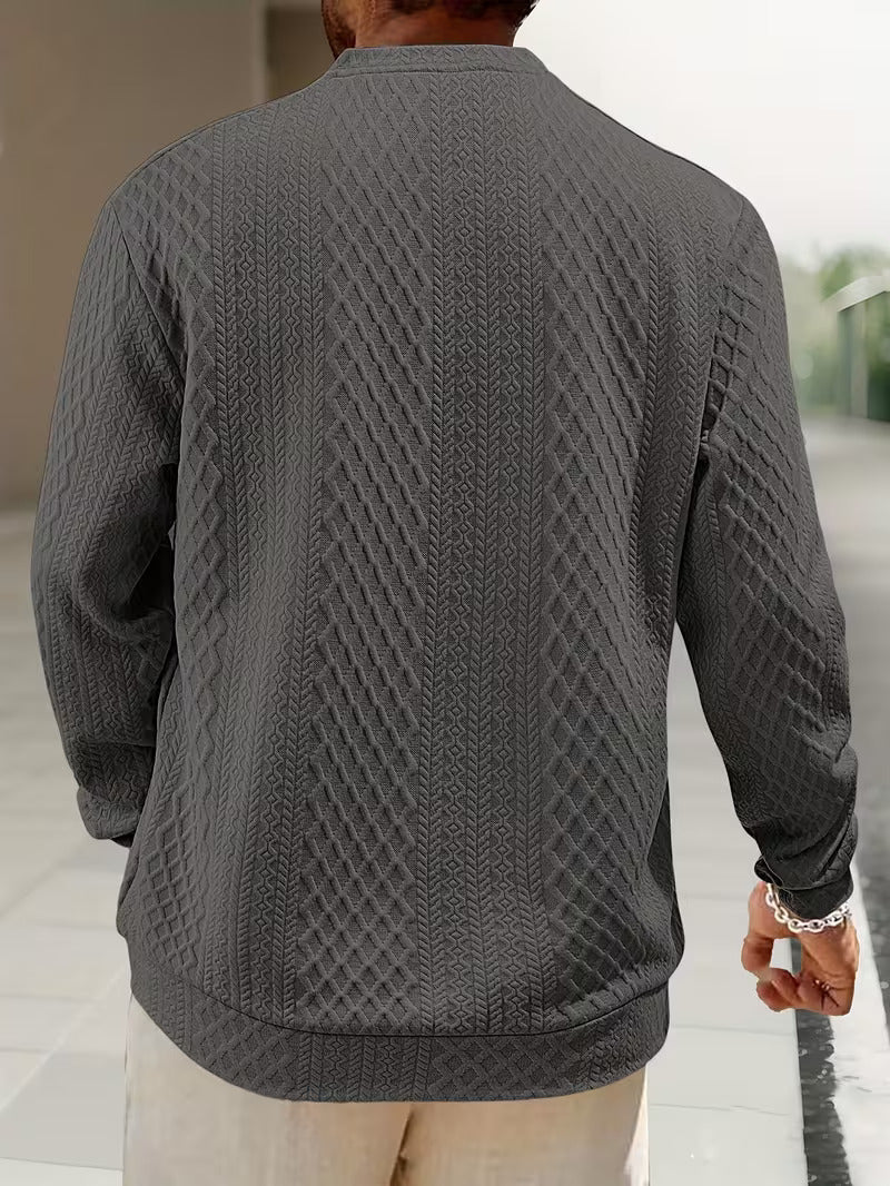 Mathew – Pulover Henley Cu Mâneci Lungi, Tricotat Geometrică