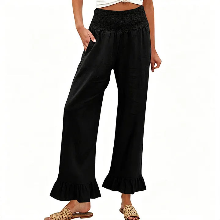 Moriom - Pantaloni De Casă Din Bumbac În Stil Boho, Cu Volane