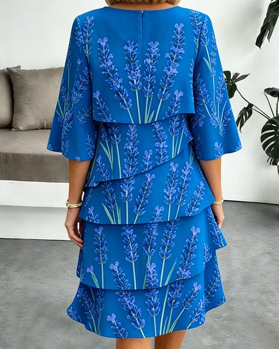 Liania - Rochie în Straturi Cu Imprimeu De Lavandă