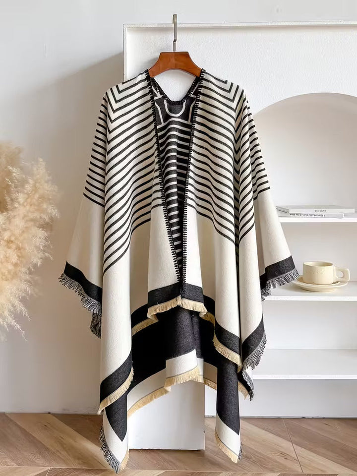 Taisija - Șal Reversibil Din Jacquard Cu Dungi Din Imitație De Cașmir