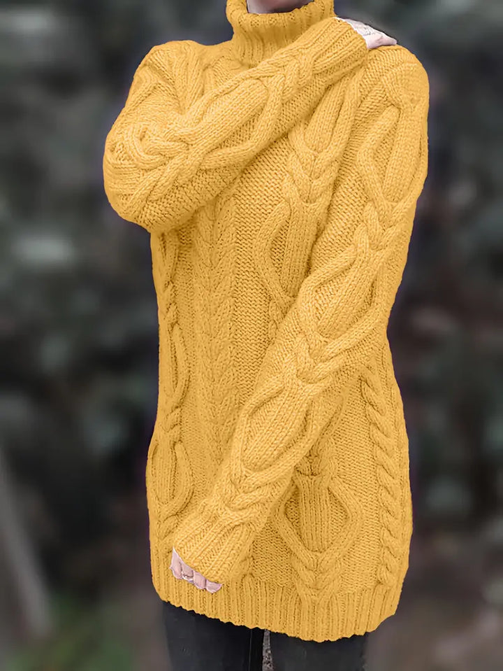 Narda - Cablu Gros Tricotat Guler înalt Rochie