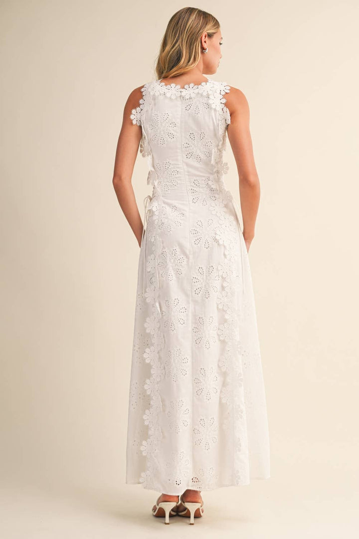 Azalia - Rochie maxi fără Mâneci, cu Broderie Florală