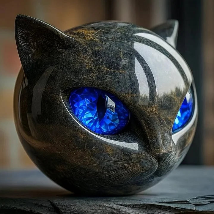 NyxCharm - Sculptură Cap Pisică Neagră Mistică