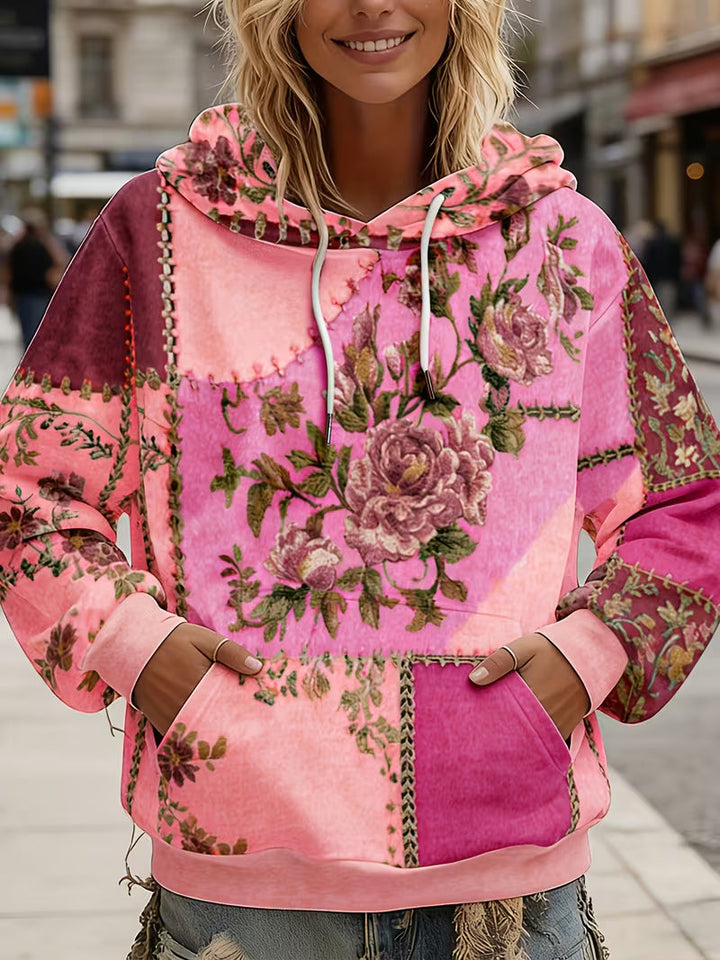 Norella - Bluză Cu Mâneci Lungi Și Glugă, Cu Imprimeu Floral În Stil Patchwork