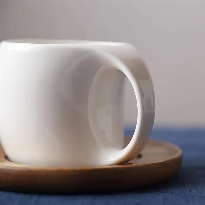 ClayHaven - Cană De Cafea Din Ceramică Cu Farfurie Din Lemn