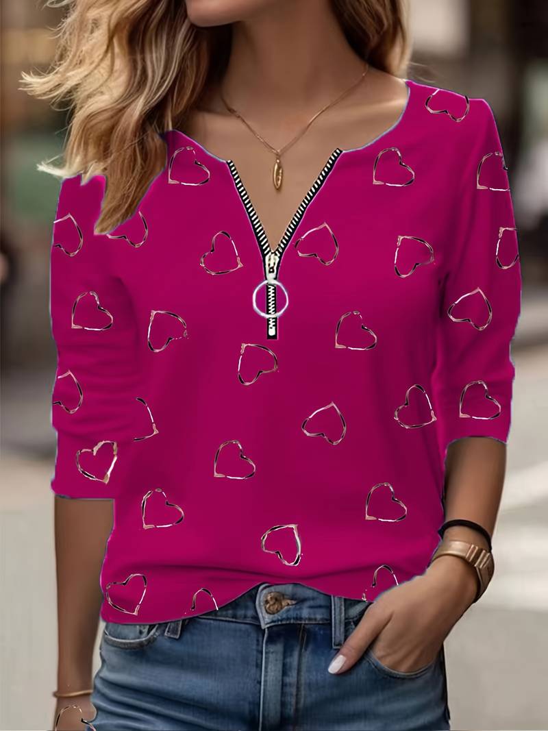 Romisha - Tricou Cu Imprimeu Inimă și Fermoar