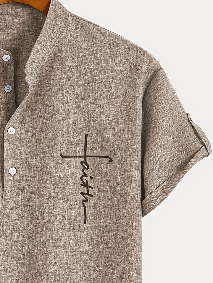 Elliott - Cămașă Elegantă Cu Mâneci Scurte și Guler înalt