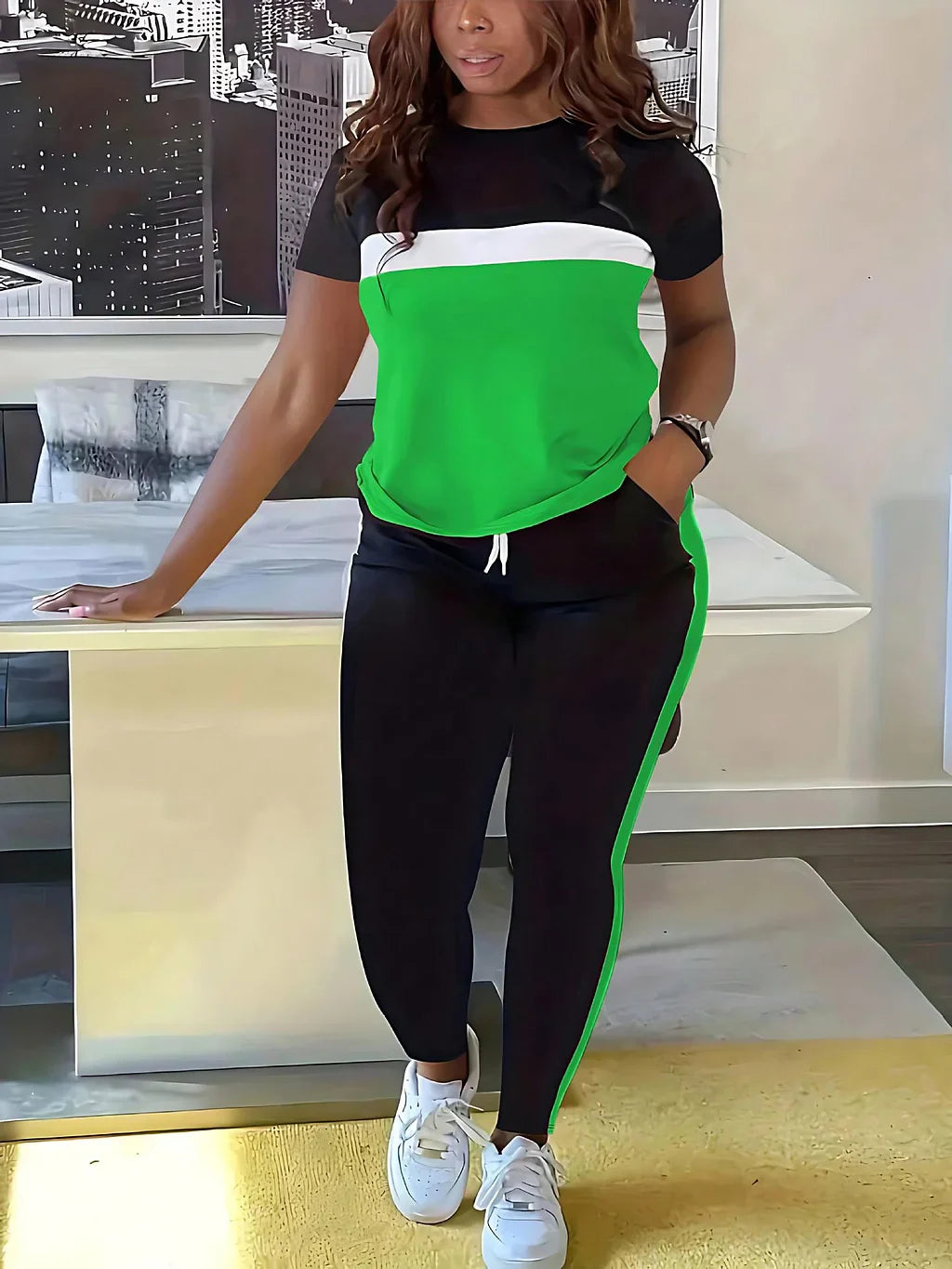 Fotini - Costum Sportiv Cazual Colorat La Modă Pentru Vară