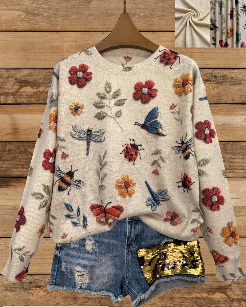 Nigella – Pulover Casual Cu Imprimeu Floral Și Cu Insecte