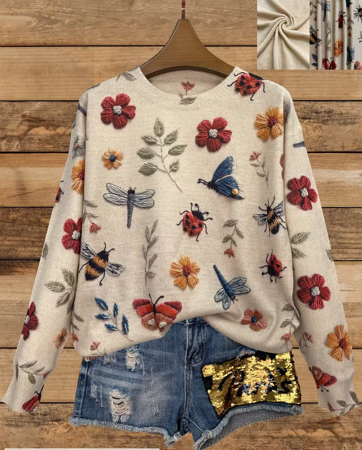 Nigella – Pulover Casual Cu Imprimeu Floral Și Cu Insecte