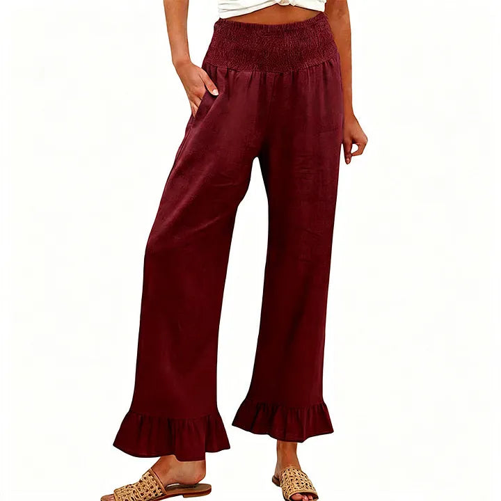 Moriom - Pantaloni De Casă Din Bumbac În Stil Boho, Cu Volane