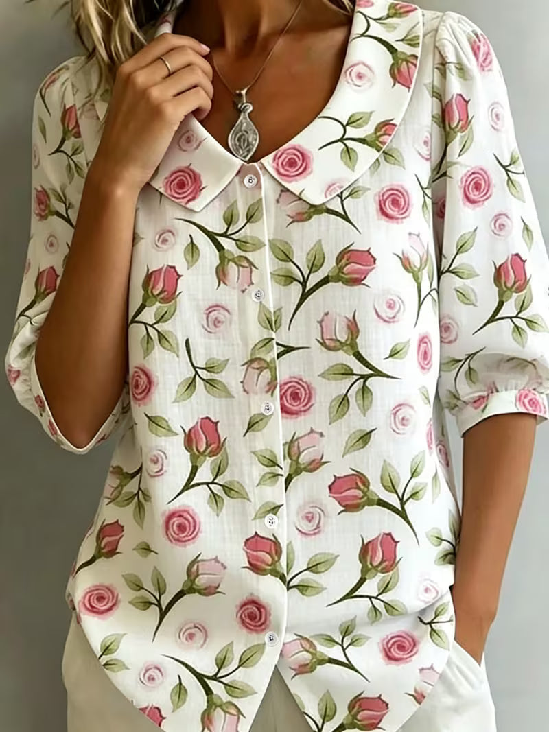 Alvique - Bluză Cu Mâneci Scurte Și Guler Cu Imprimeu Floral