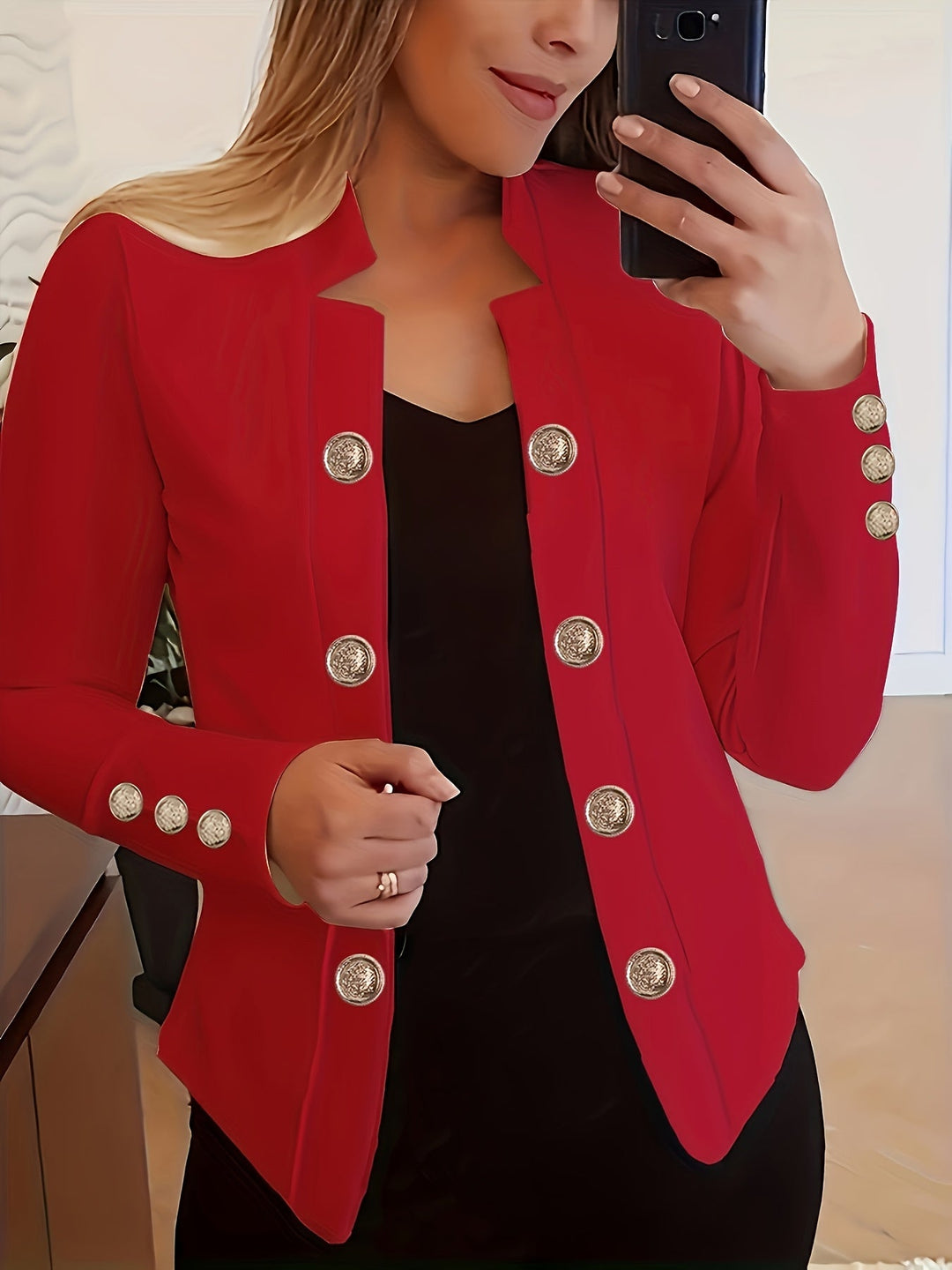 Raakel - Blazer Cu Mâneci Lungi Cu Manșete Și Închidere Dublă În Față