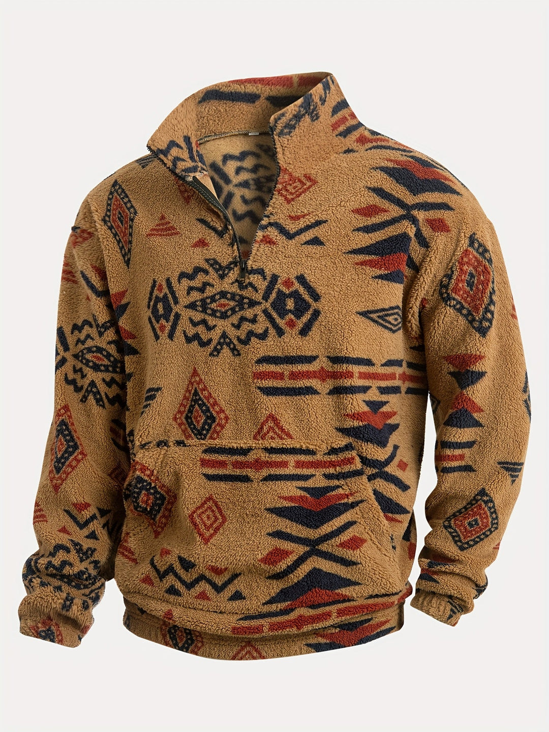 Jacco - Hanorac Din Fleece Cu Imprimeu Geometric Și Guler Cu Fermoar PE Jumătate