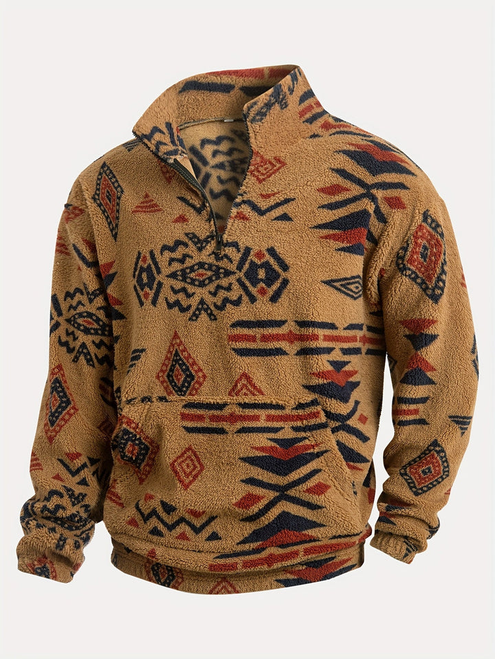 Jacco - Hanorac Din Fleece Cu Imprimeu Geometric Și Guler Cu Fermoar PE Jumătate