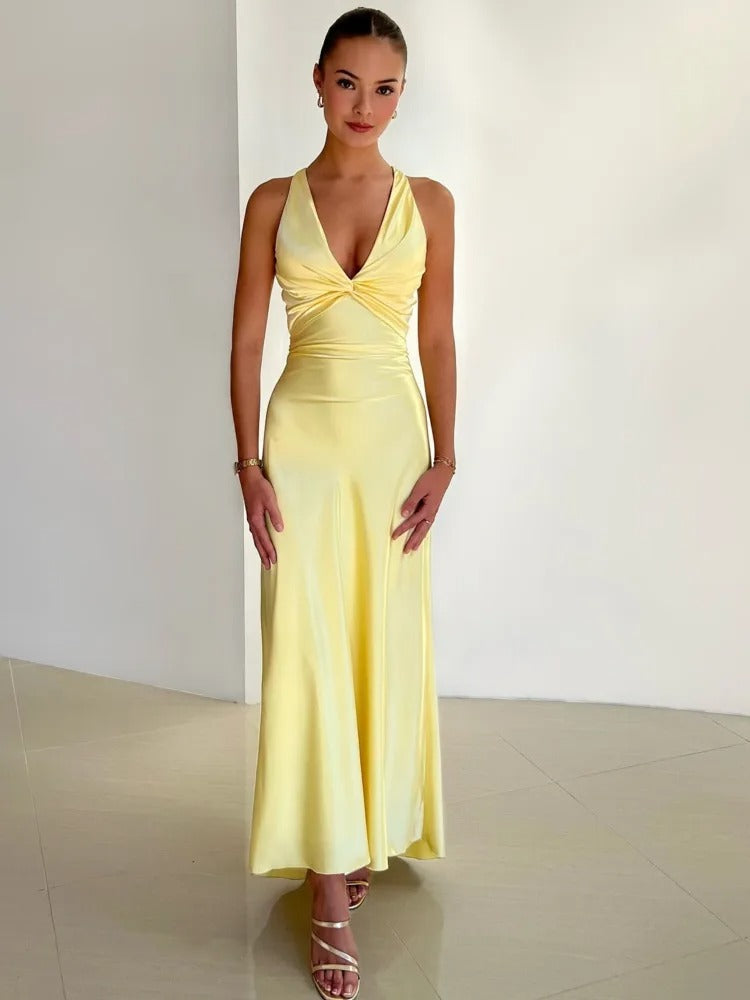 Fabiola - Rochie Maxi Fără Mâneci Cu Decolteu In V Si Eleganță