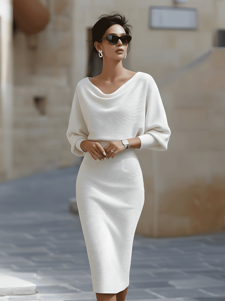 Amyy - Rochie Midi Elegantă Cu Mâneci Lungi