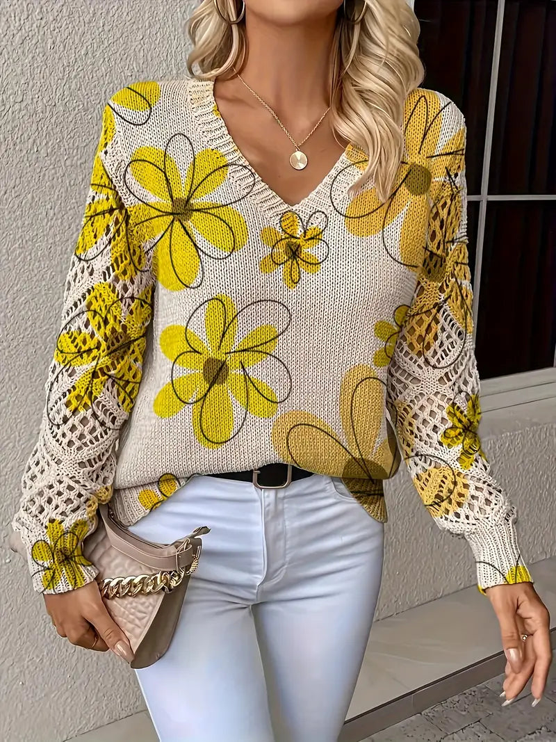 Marzena - Pulover Elegant Cu Mâneci Lungi și Imprimeu Floral
