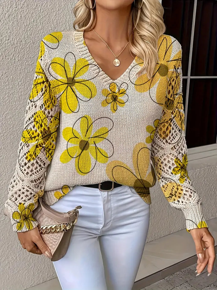 Marzena - Pulover Elegant Cu Mâneci Lungi și Imprimeu Floral