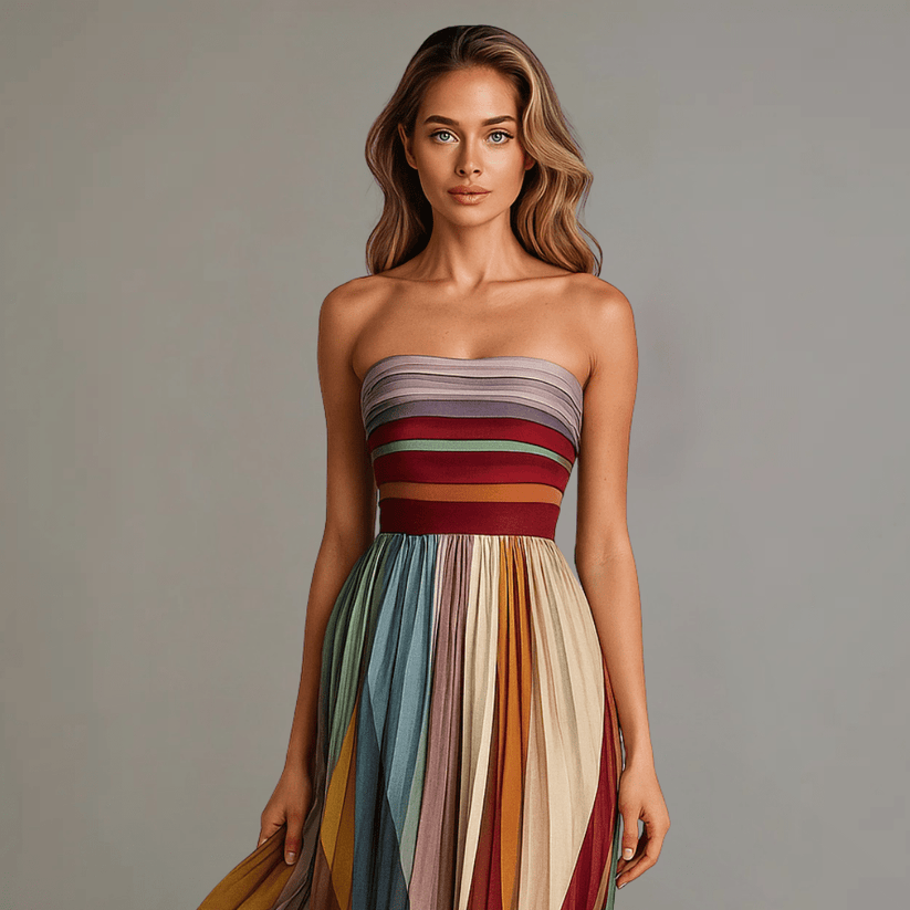 Nilianza - Rochie Maxi Colorată Fără Mâneci