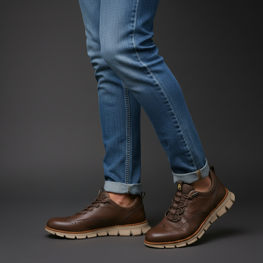 Heijnen - Adidași Din Piele cu Vârf în Formă de Aripă și Model Brogue