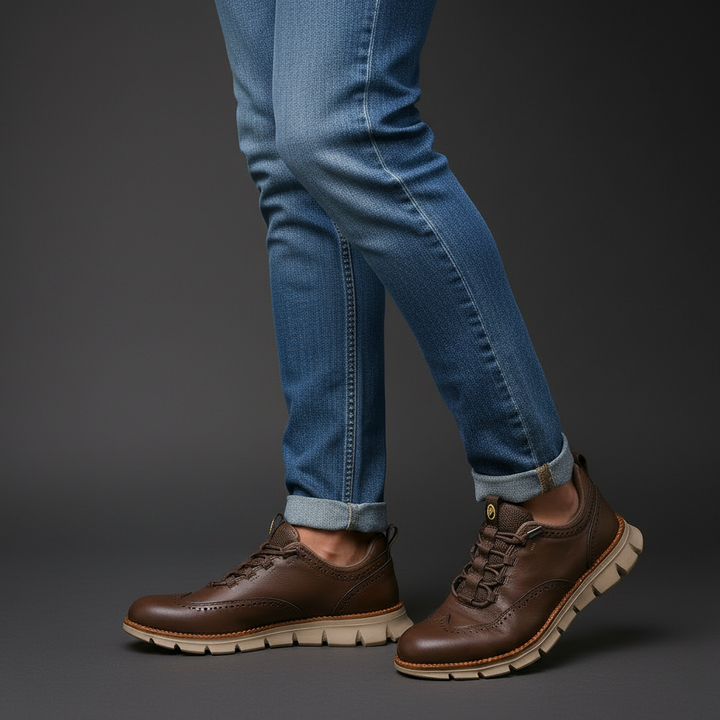 Heijnen - Adidași Din Piele cu Vârf în Formă de Aripă și Model Brogue