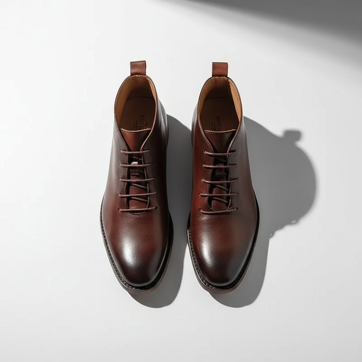 Milovans - Leather Lace-Up Ankle Boots With Round Toe