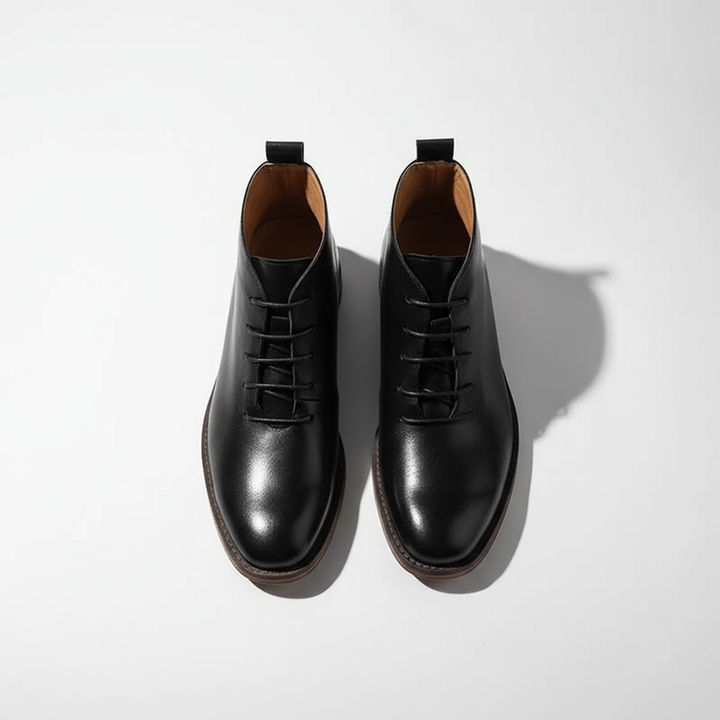 Milovans - Leather Lace-Up Ankle Boots With Round Toe