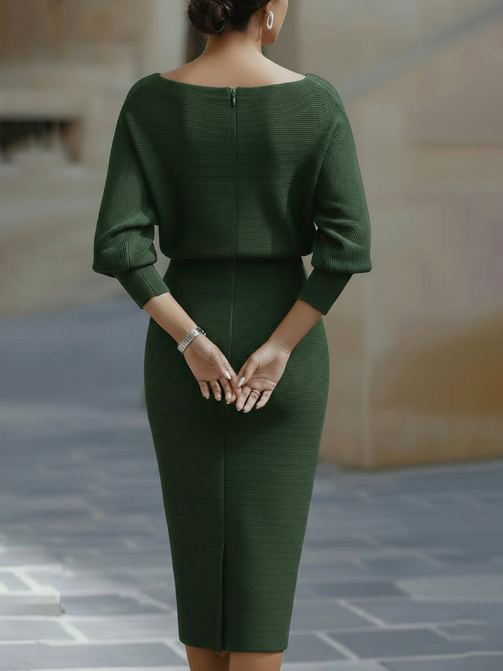 Amyy - Rochie Midi Elegantă Cu Mâneci Lungi