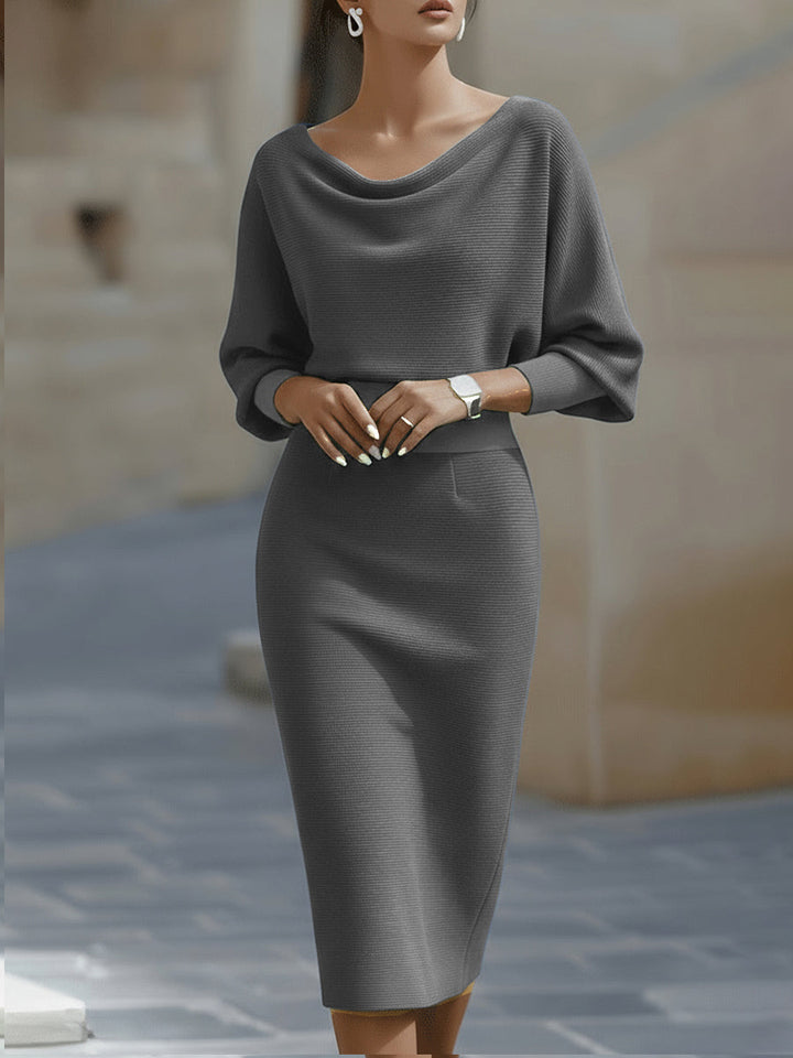 Amyy - Rochie Midi Elegantă Cu Mâneci Lungi