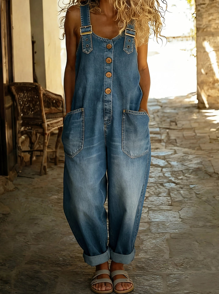 Chamodi - Salopetă casual din Denim cu Curele Reglabile cu Cataramă