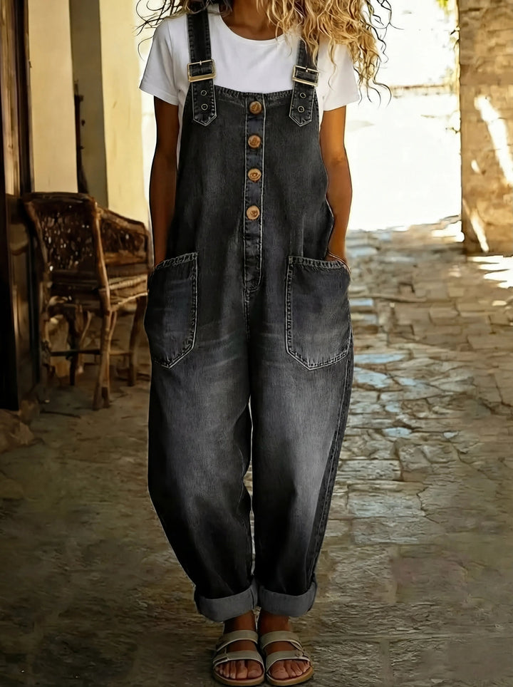 Chamodi - Salopetă casual din Denim cu Curele Reglabile cu Cataramă