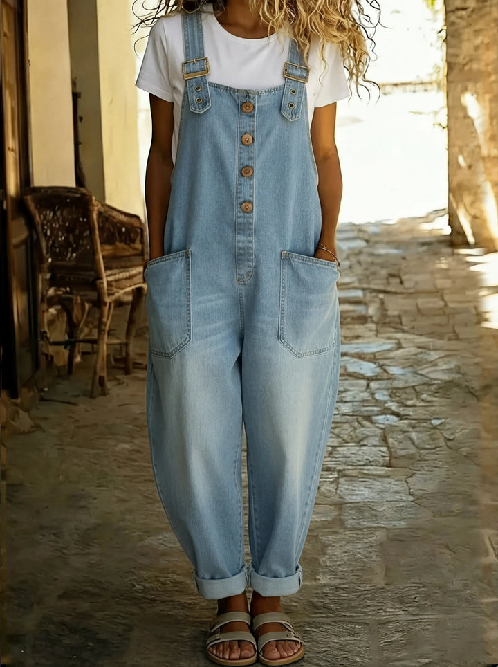 Chamodi - Salopetă casual din Denim cu Curele Reglabile cu Cataramă
