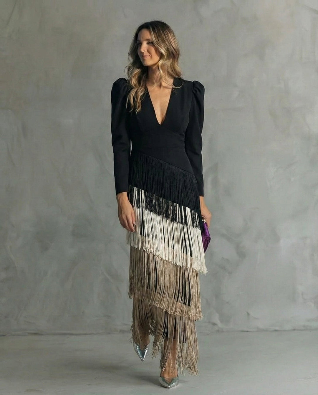 Nipuni - Rochie Elegantă cu Mâneci cu Franjuri