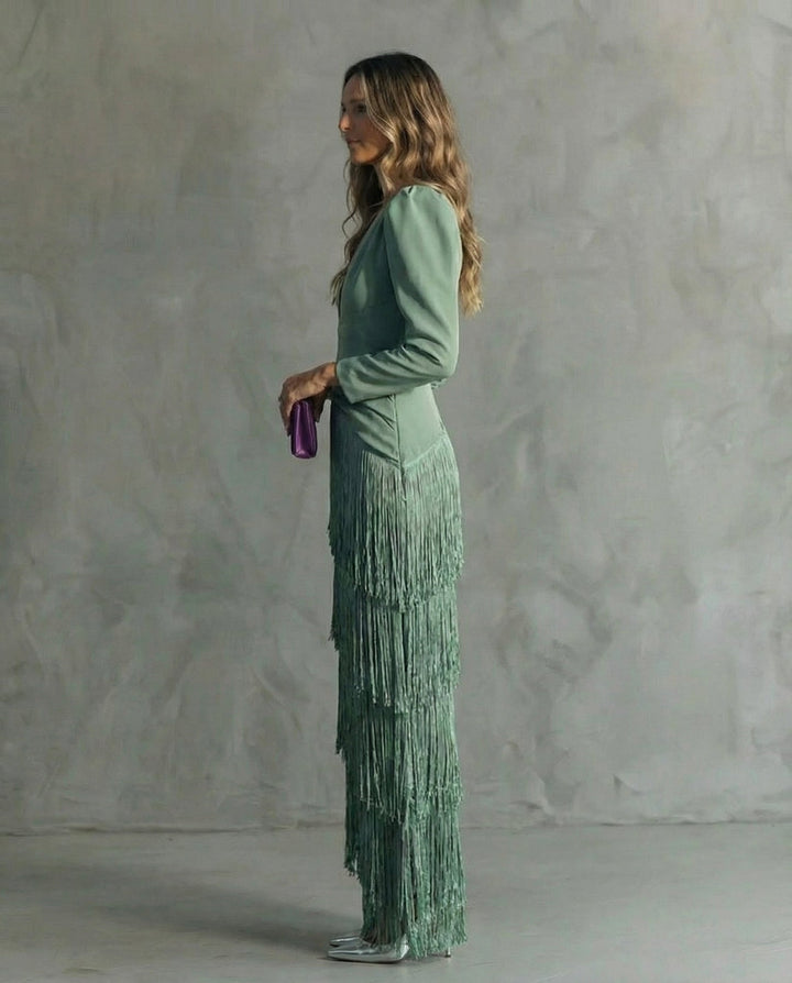 Nipuni - Rochie Elegantă cu Mâneci cu Franjuri