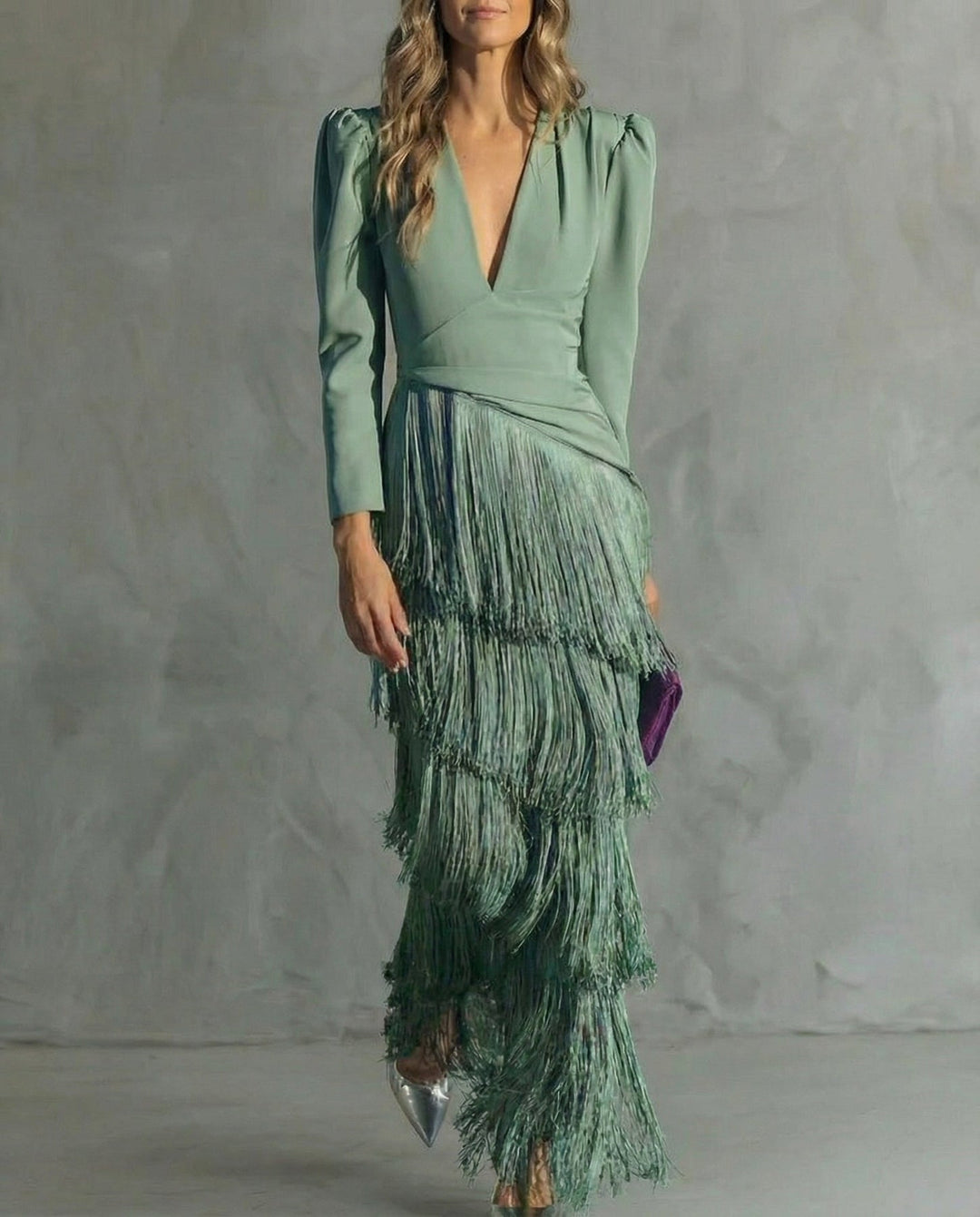 Nipuni - Rochie Elegantă cu Mâneci cu Franjuri
