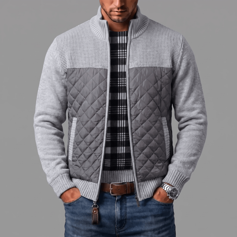 Liman - Cardigan din tricot cu panou matlasat și fermoar pe toată lungimea
