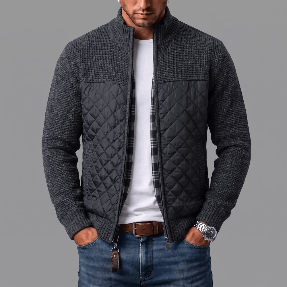 Liman - Cardigan din tricot cu panou matlasat și fermoar pe toată lungimea