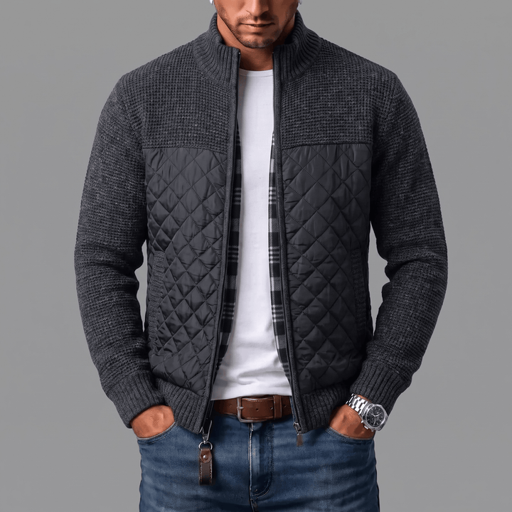 Liman - Cardigan din tricot cu panou matlasat și fermoar pe toată lungimea