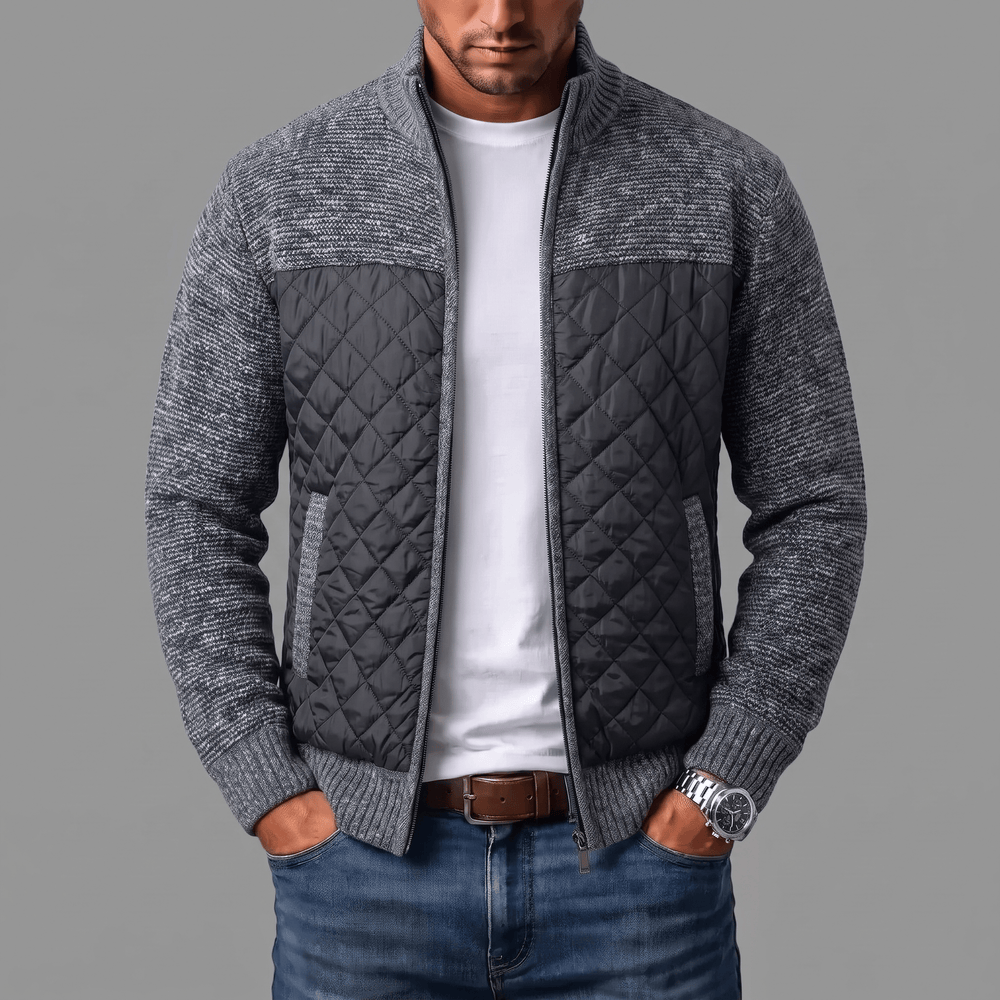 Liman - Cardigan din tricot cu panou matlasat și fermoar pe toată lungimea
