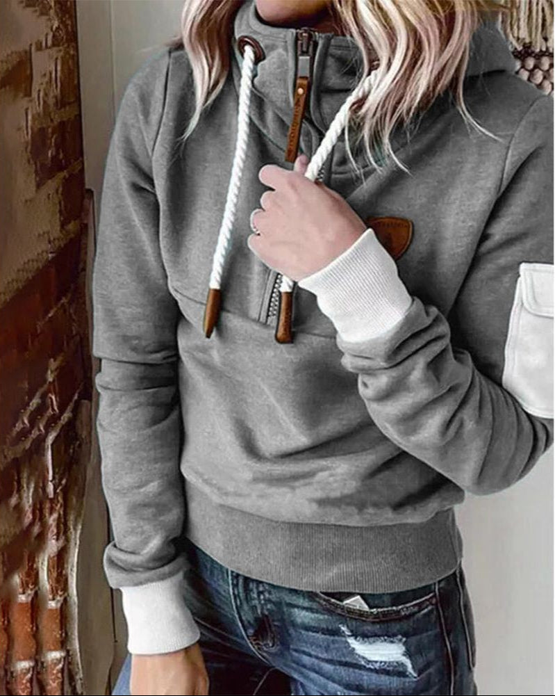 Helsa - Hanorac Casual Cu Jumătate De Fermoar Si Buzunar Pe Mânecă