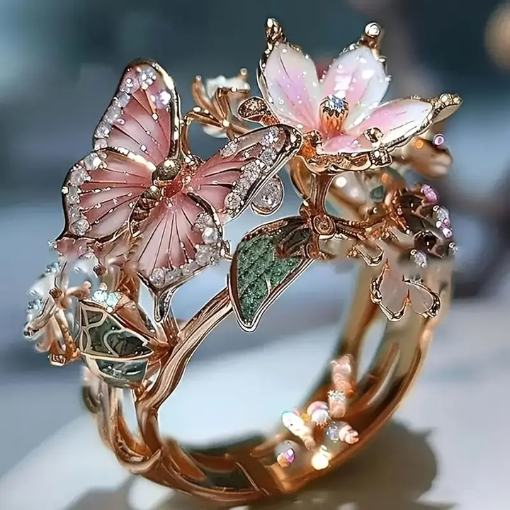 PetalWings - Inel cu Fluture Strălucitor din Natură, cu Zirconiu Cubic